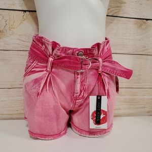 💘 NWT Hot Kiss High Rise Belted Pink Washed Short Shorts 9